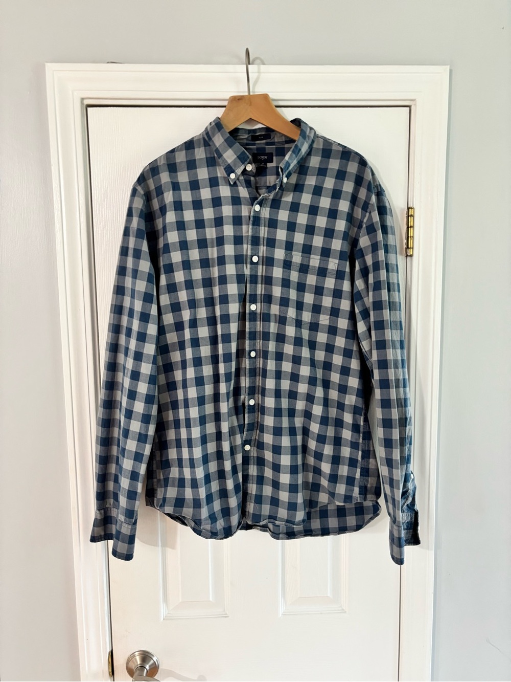 J. Crew Men's Blue Check Button-Down Shirt